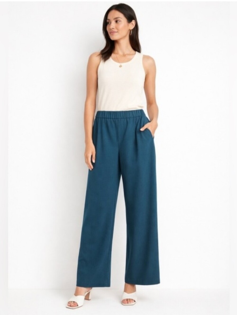 Ann Taylor Gypsy Teal Blue Wide-Leg Pull On Pants NWT Medium Petite